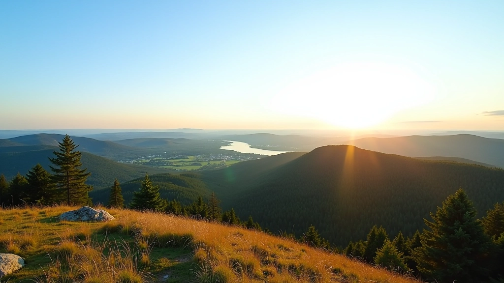 Panorāmisks skats no Žagarkalna virsotnes uz Cēsu apkārtni un tāliem kokiem